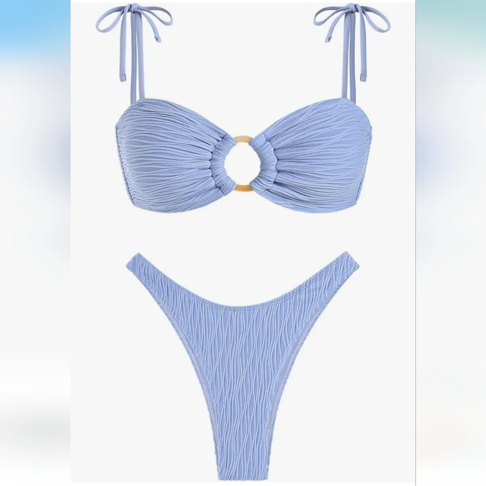 Zaful Light Blue Textured Bikini Set